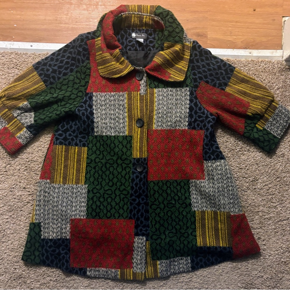 Damee, Inc Colorful Patchwork Sweater Coat Woman’s XL Like New